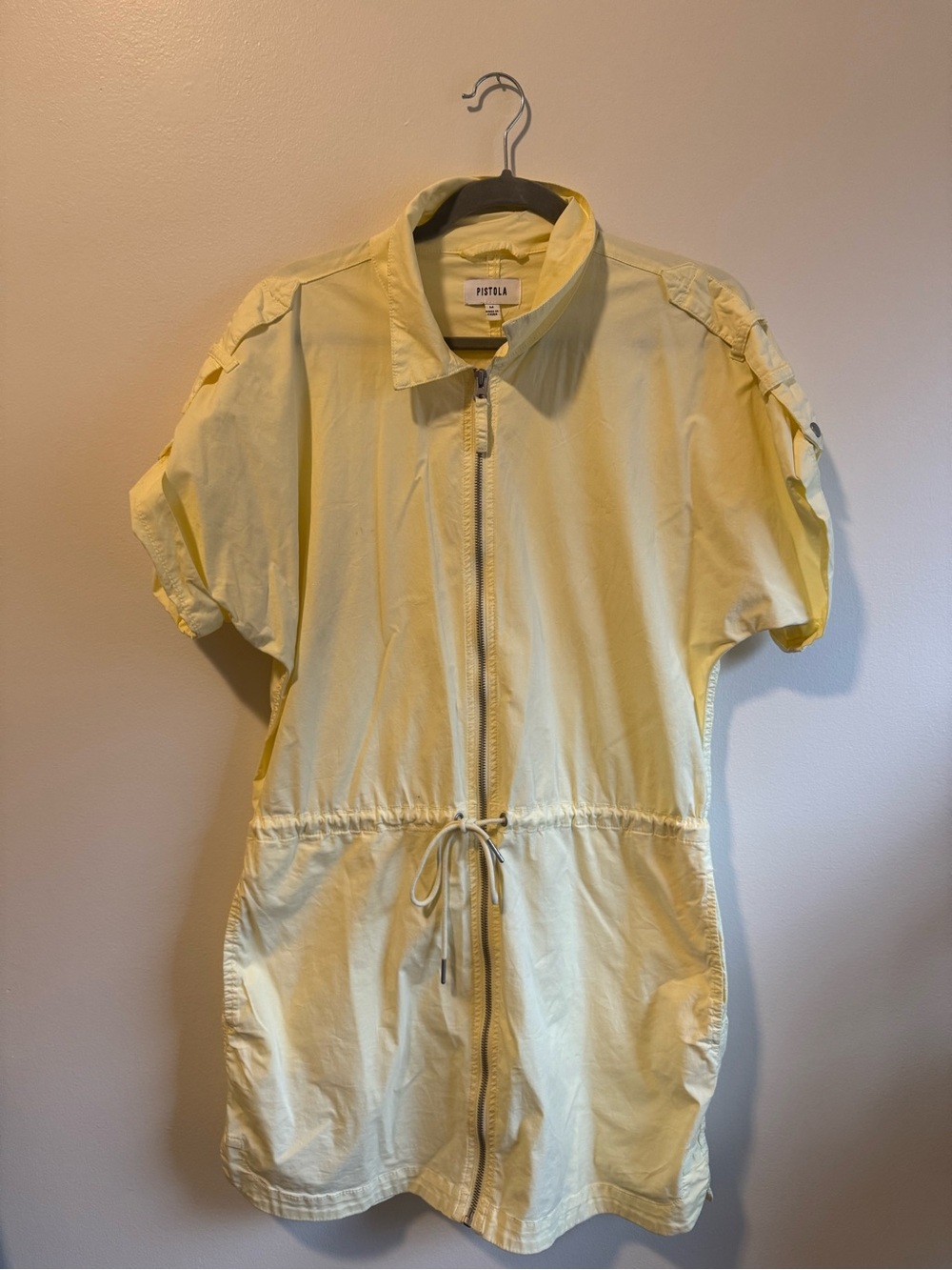 Pistola Yellow Short-Sleeve Drawstring Tie Dress
